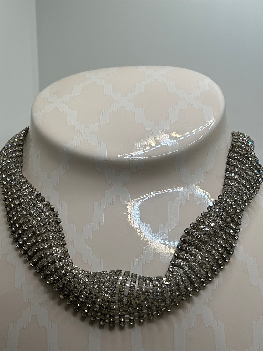 Natasha Bright Shiny Rhinestone Multi-Row Wave Black Tie Necklace - Silver